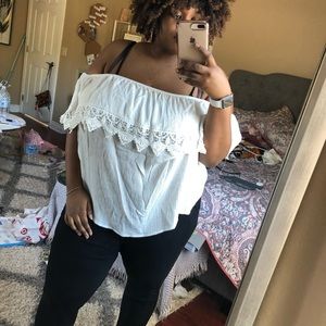 Crochet trim off the shoulder top (white)
